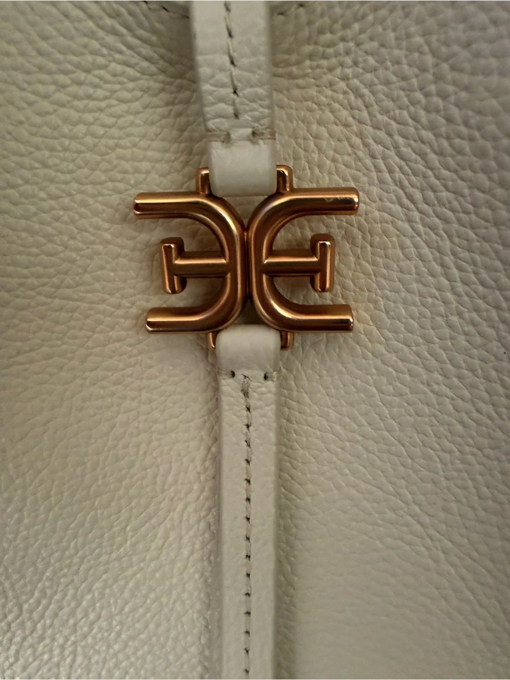Sam Edelman Cream Leather Tote with Gold Logo Accent